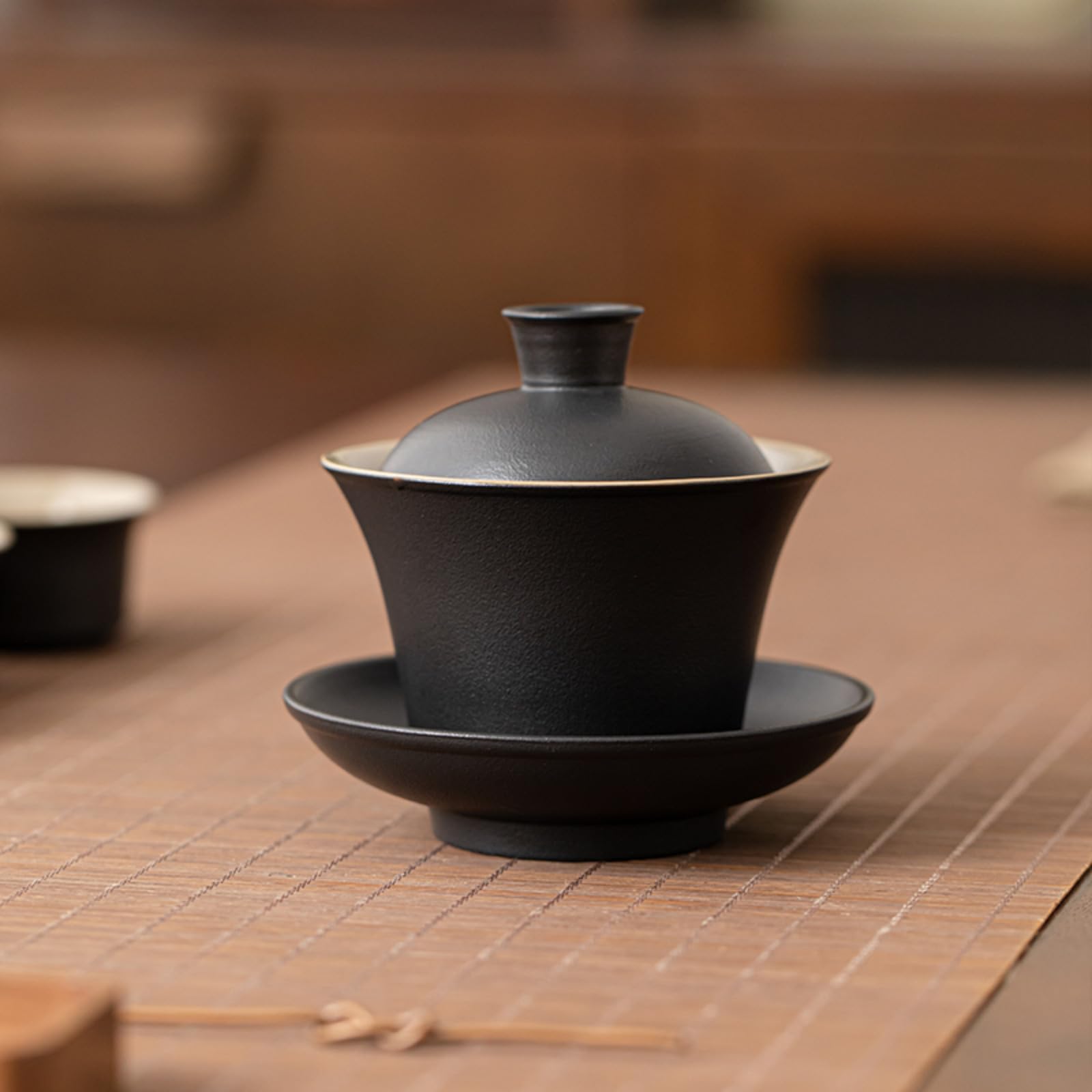 Service à thé Gaiwan en céramique noire façonné à la main pour infusion Gongfu Cha