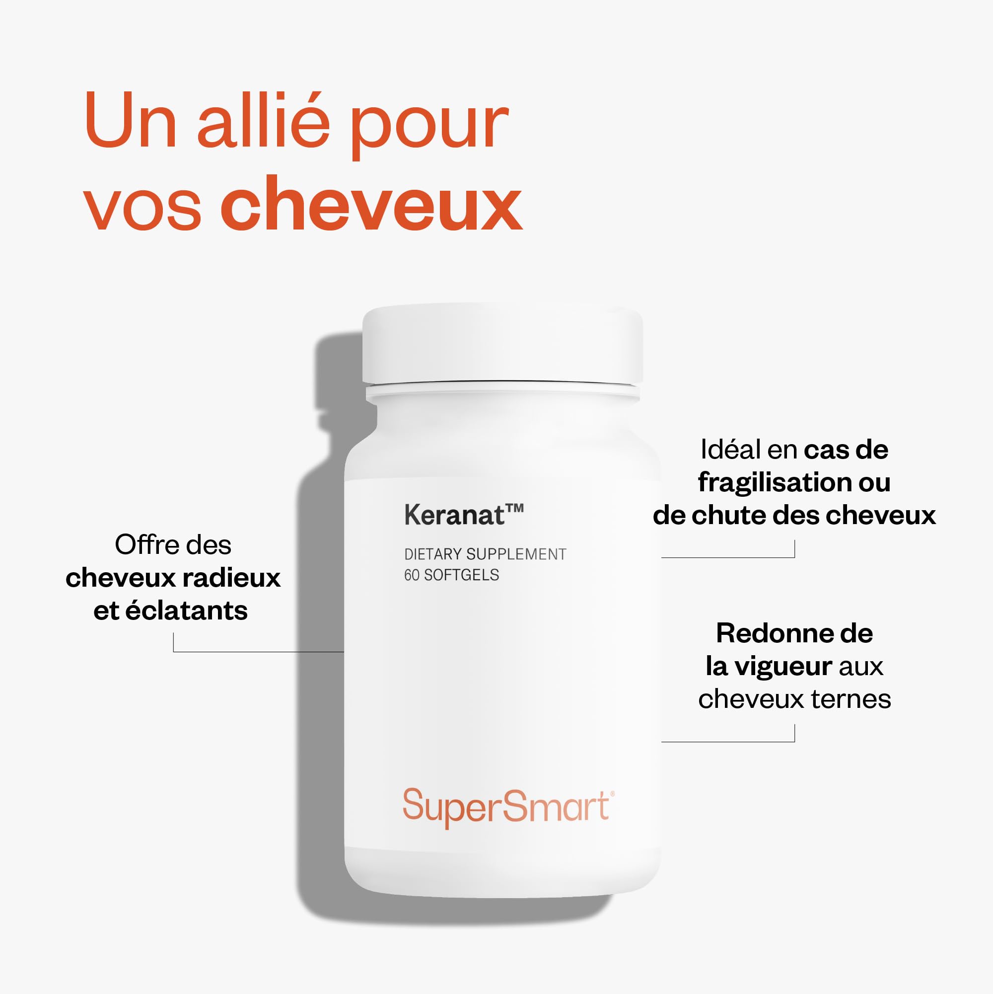 Keranat ™ - Santé des Cheveux et du Cuir Chevelu - Anti-Chute - Enrichi en Zinc et en Biotine (Vitamine B8) - Aide à Maintenir un Métabolisme normal - Ingrédients Naturels - SuperSmart