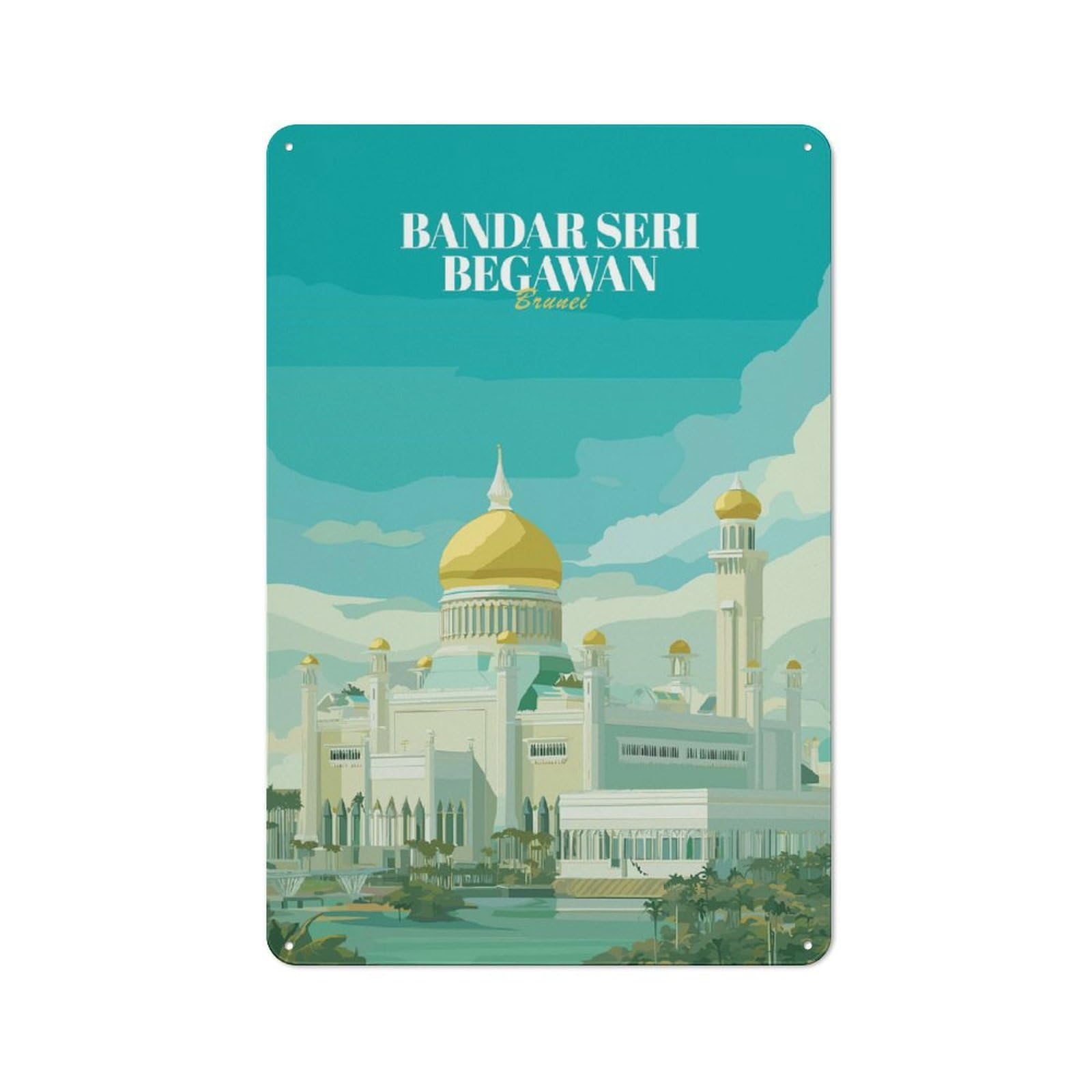 Junmoney Style-17 Vintage Tin Sign 30X20cm With Bandar Seri Begawan, Brunei Travel For Man Cave Or Games Room, For Winter Room Styling In Man Cave And Games Room