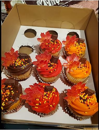 Miniatura 6 de 74 piezas comestibles de hojas rojas de otoño pastel Cupcake Toppers oblea flores papel de arroz boda feliz cumpleaños pastel fiesta comida