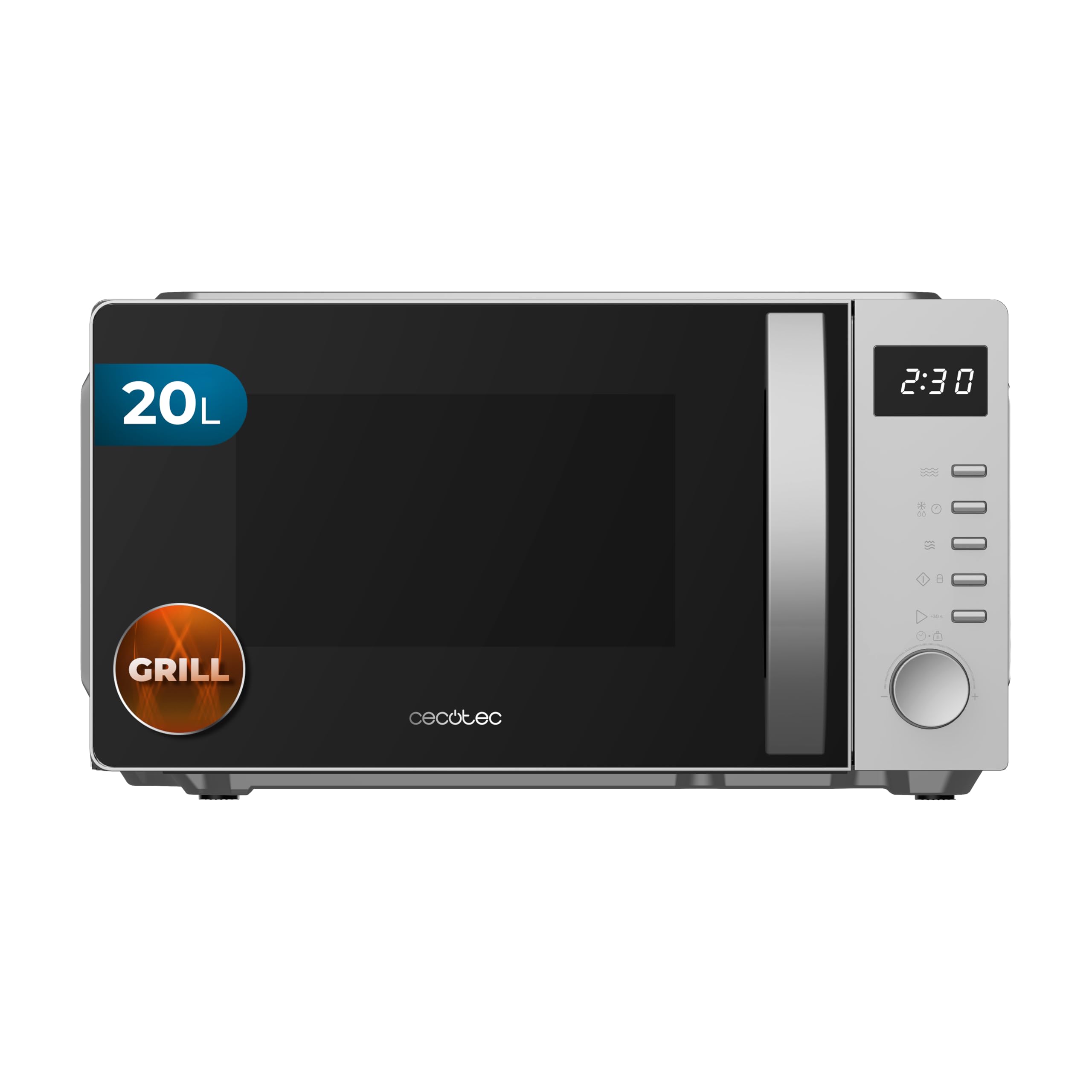 Cecotec Microondas con Grill Proclean 5105 Silver. 700W, 20L, Tecnología 3DWave, Grill, 5 Niveles Potencia, Temporizador 30 Min, Descongelación, Pantalla con Reloj, Gratinados Perfectos