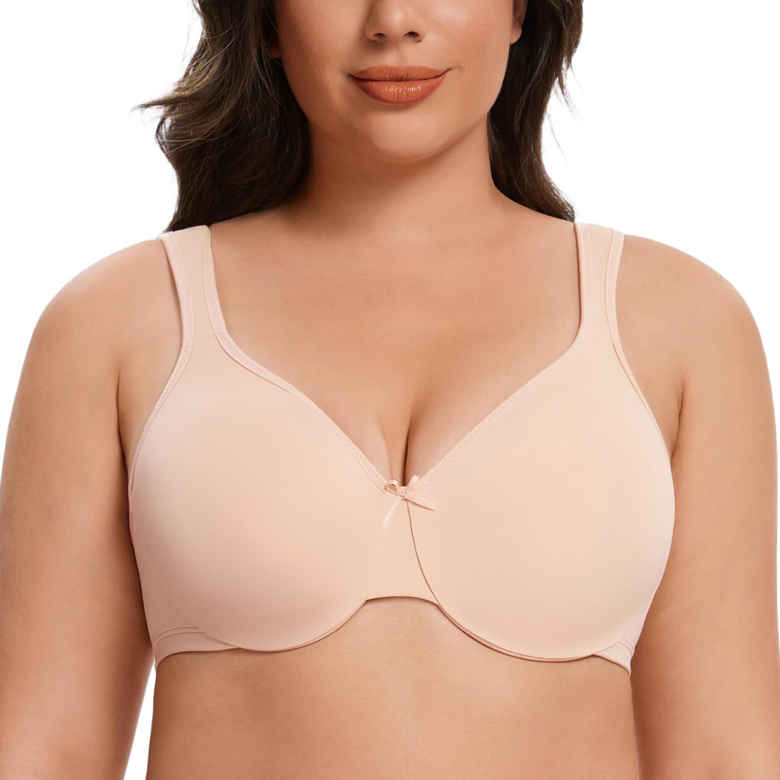 Meleneca Women's Beige Plus Size Full Coverage Underwire Seamless Non Padded Minimizer Bra 44D