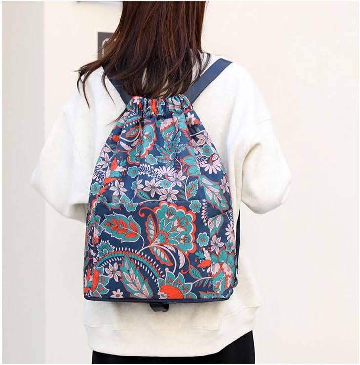 Drawstring Backpack Bag, Waterproof Draw String Back Sack with Zipper Pocket, Gym Drawstring Backpack Swimming Bag for Men Women, Pack of 1, Animal Pattern Printed, Flamingos - Image 4