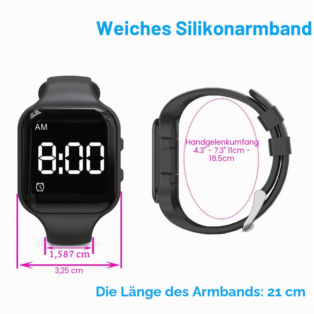 Vibrationswecker-Uhr Wasserdicht Aufwacharmband Stille Pillenerinnerungsuhr - mit Timer und 15 täglichen Alarmen