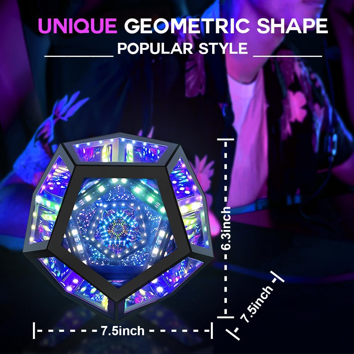 Lumoonosity Infinity Mirror Light - Dodecahedron Light for USB Powered - Infinity Lamp for Customizable Color Changing - Dodecahedron Lamp with Music Sync with Timer Function