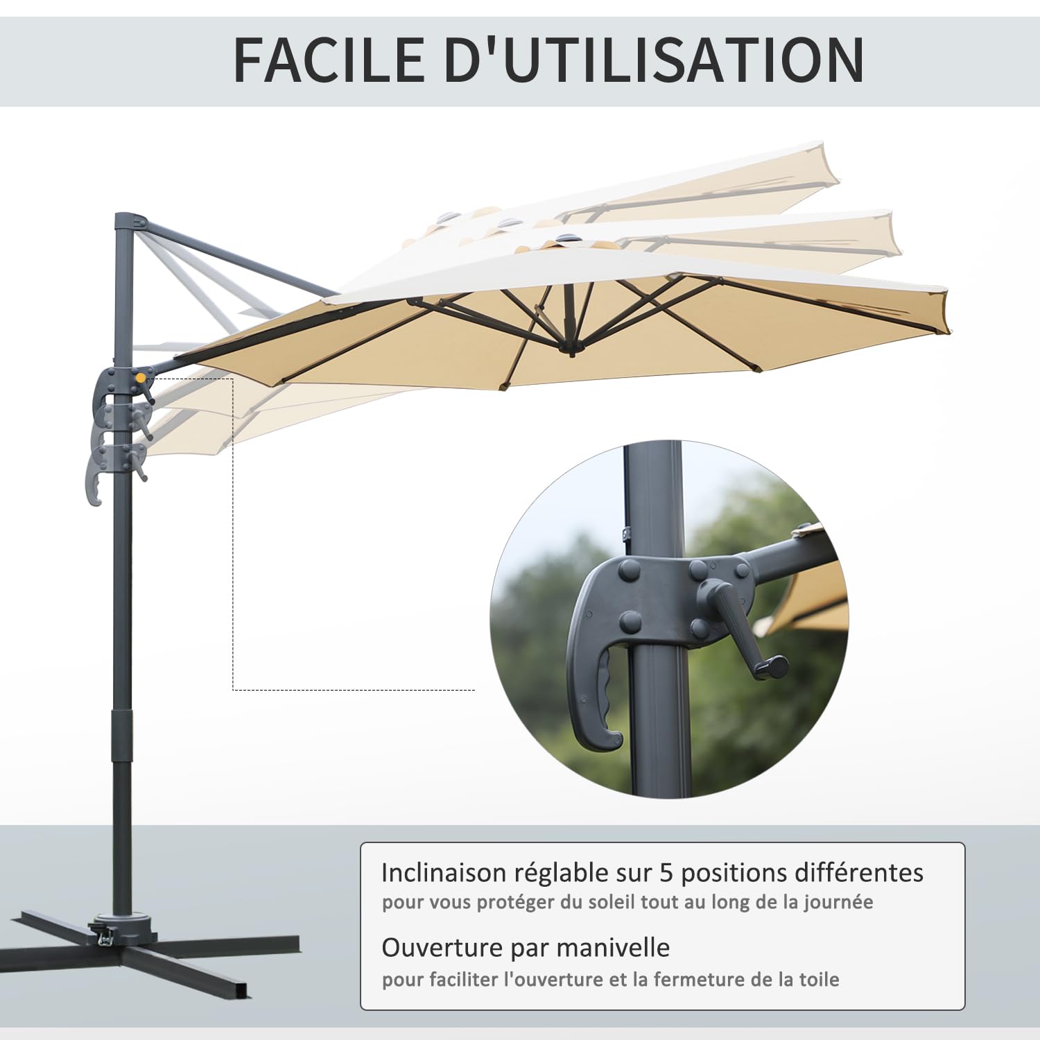 Outsunny Parasol Déporté Octogonal Inclinable