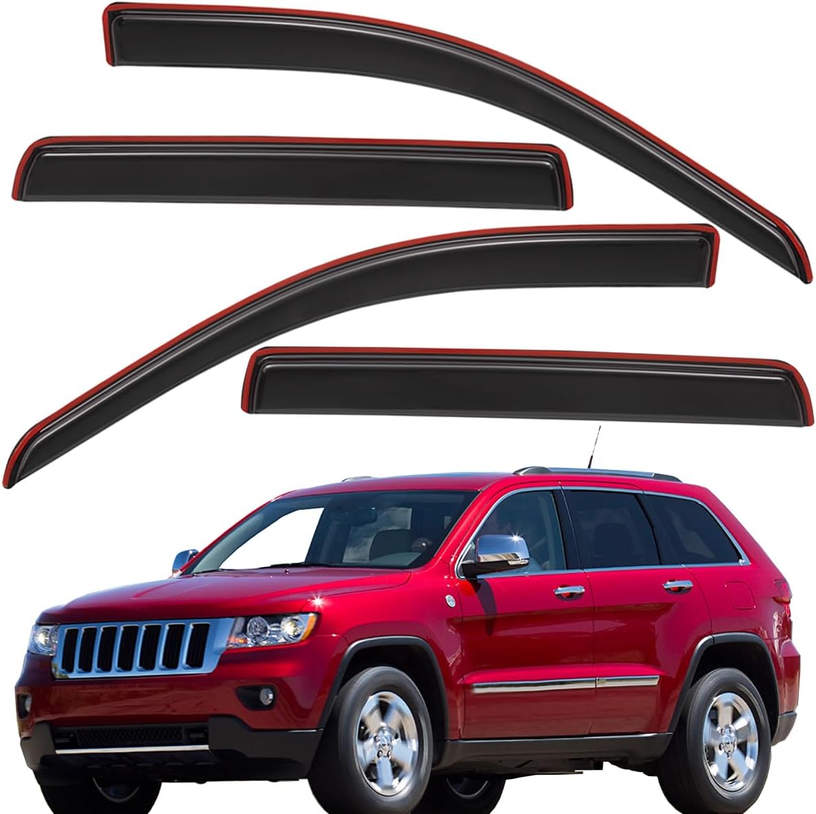 Lightronic WV194243 in-Channel Side Window Deflectors & Visors Vent Rain Guards, Dark Smoke, 4-Pieces Set, Fits 2005-2010 Jeep Grand Cherokee