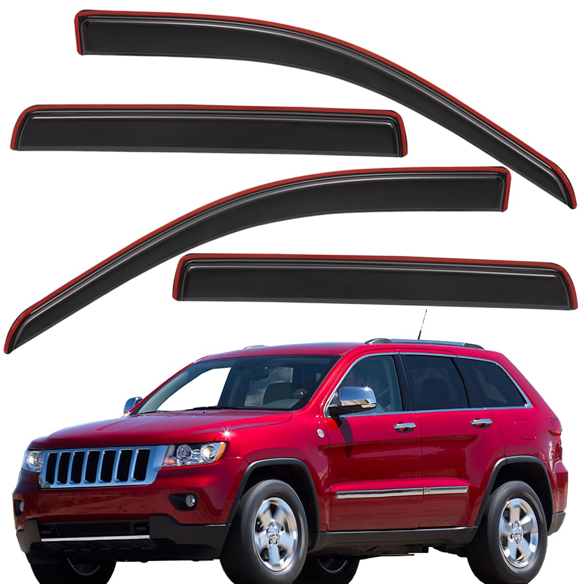 Lightronic WV194243 in-Channel Side Window Deflectors & Visors Vent Rain Guards, Dark Smoke, 4-Pieces Set, Fits 2005-2010 Jeep Grand Cherokee