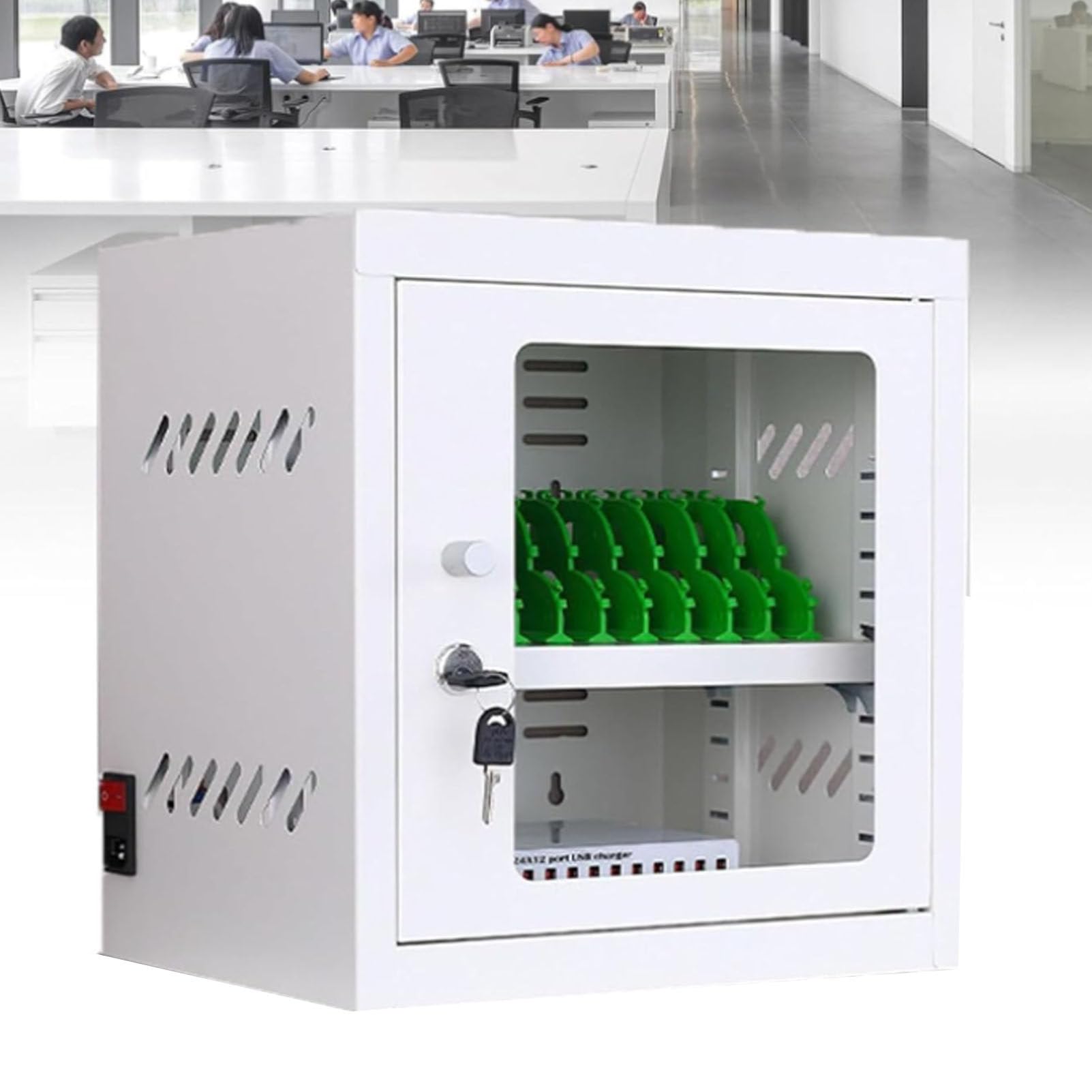 Hydravex 12 Slot Cell Phone Charging Station Lockable Charging Cabinet USB Charger Station, Rechargeable Mobile Phone Charging Storage Locker for Company Conference Room