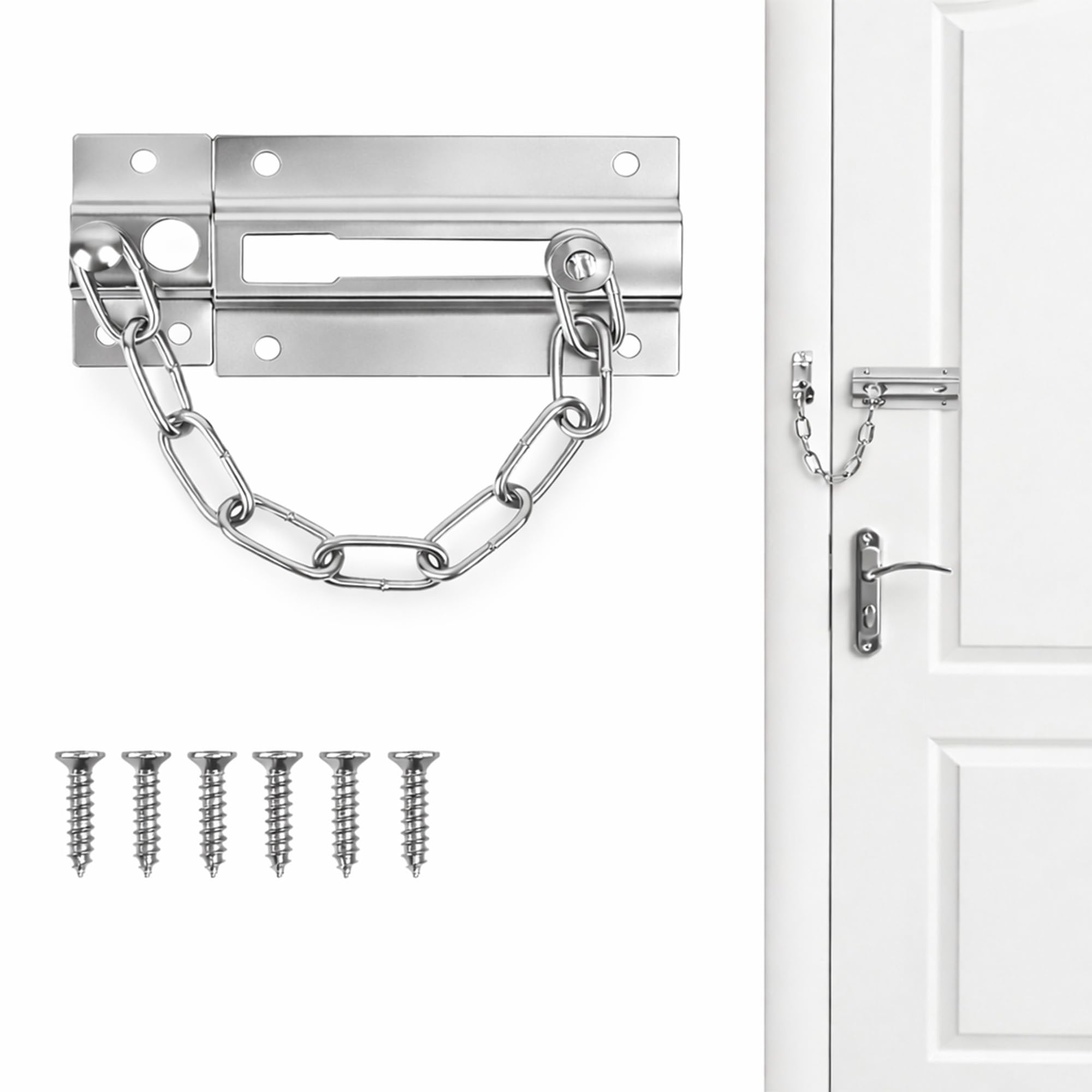 Navoys Security Door Chain Lock Nickel Plated | Sliding Release Door Restrictor with Screws | Anti Theft Home Safety Lock for Front Doors, Flats & Apartments, 110mm (Nickel)