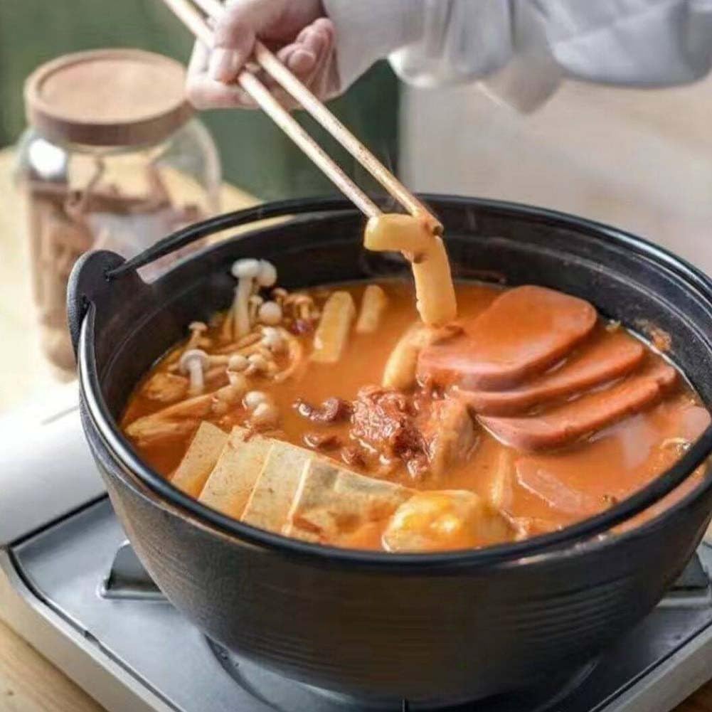 Pentola in ghisa ispessita, non rivestita non rivestita in ferro di maiale pentola per zuppa forno aperto per fiamma, pentola calda Sukiyaki per riunione di famiglia, 28 cm
