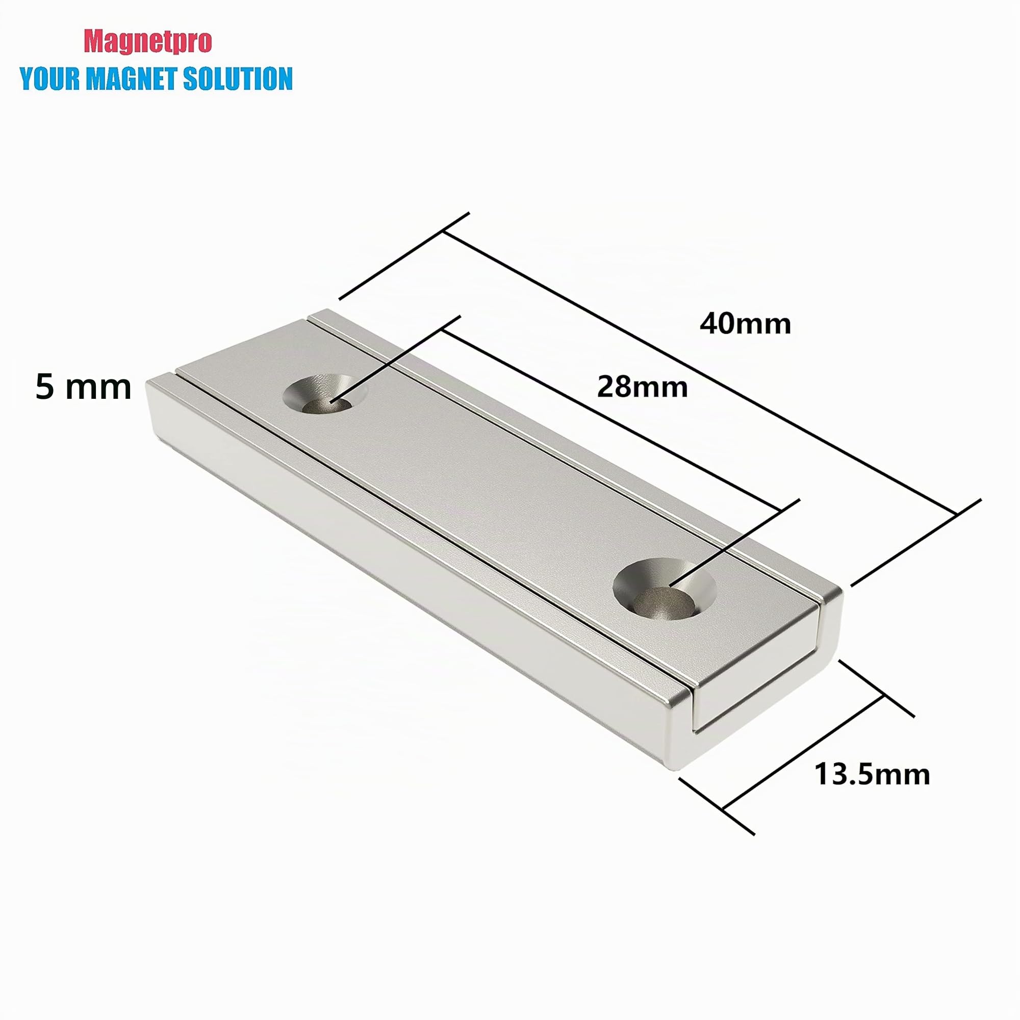 Magnetpro Magneti rettangolari da 6 pezzi 20 KG Kraft 40 x 13,5 x 5 mm con controparti e foro svasato, magnete con base domestico e industriale con viti