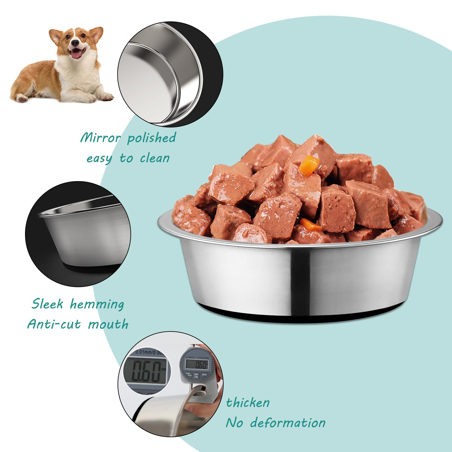 YUDANSI 2Pack Dog Bowls For Small Medium Large Dogs Cats (2500ml Stainless Steel Non Slip)(Healthy Eating Dishwasher Safe) Pet Bowl - Image 4