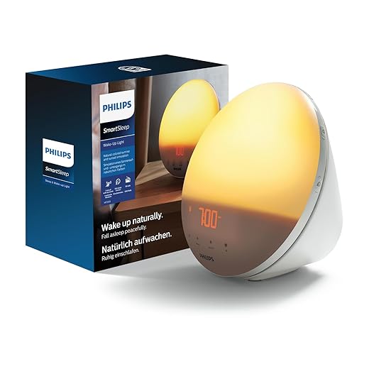 Philips SmartSleep Wake-up Light – Nachtlampje & Wekker met USB, Gekleurde Zonsopgangsimulatie, 20 Helderheidsniveaus, 7 Natuurlijke Wekgeluiden, Nachtlampfunctie, Model HF3532/01