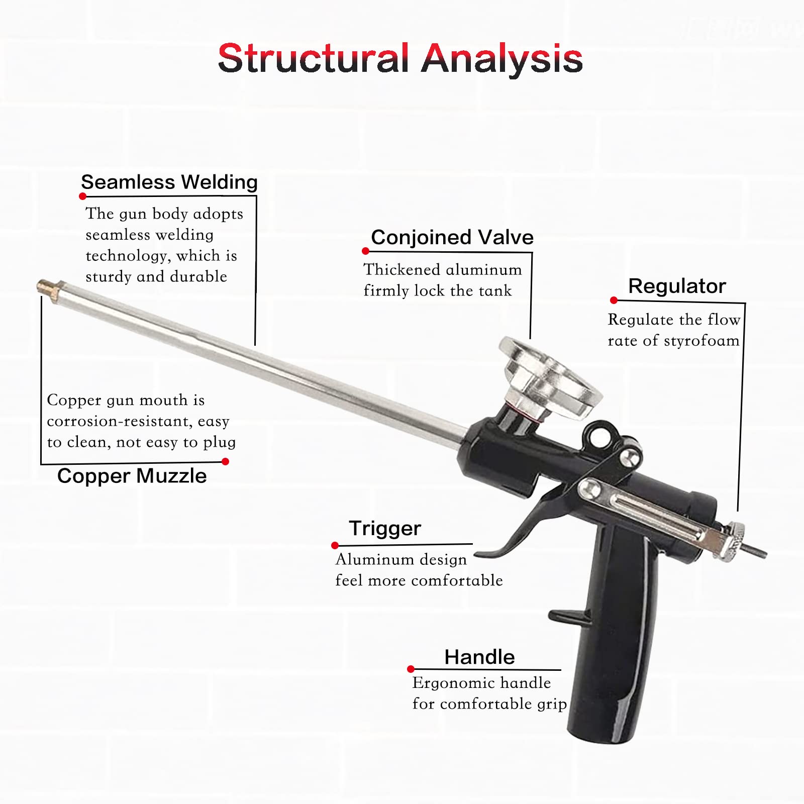 2 pezzi Pistola a Schiuma Poliuretanica in da Costruzione Poliuretano Professionale Espansa con Ugello Acciaio Inox Ed Impugnatura Ergonomica per Calafataggio Riempimento Sigillatura, Nero