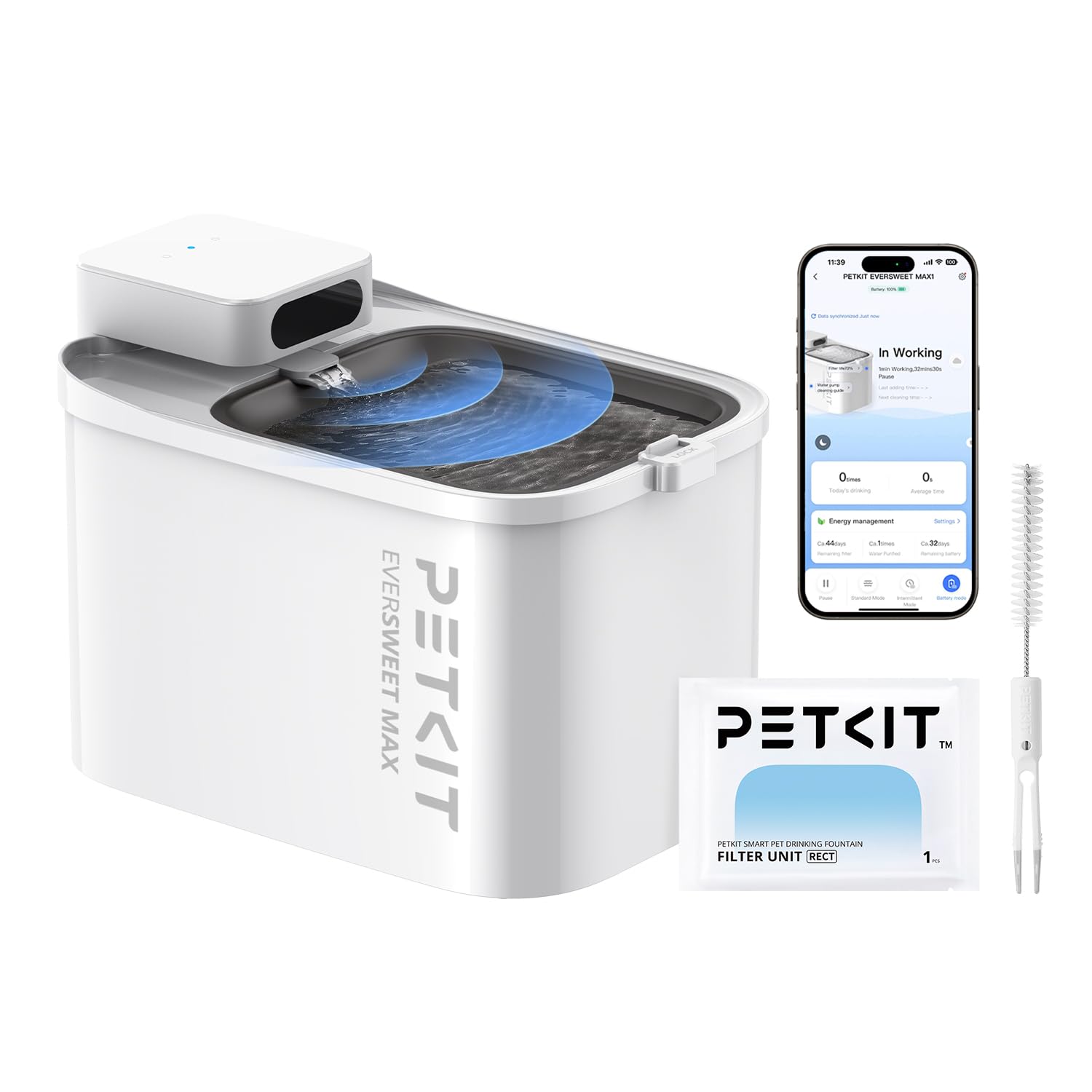 PETKIT EVERSWEET MAX Cordless Cat Water Fountain, 105 fl oz/3L Pet Water Fountain for Cats Dogs Inside, Automatic Cat Water Dispenser with Replacement Filter, App Control