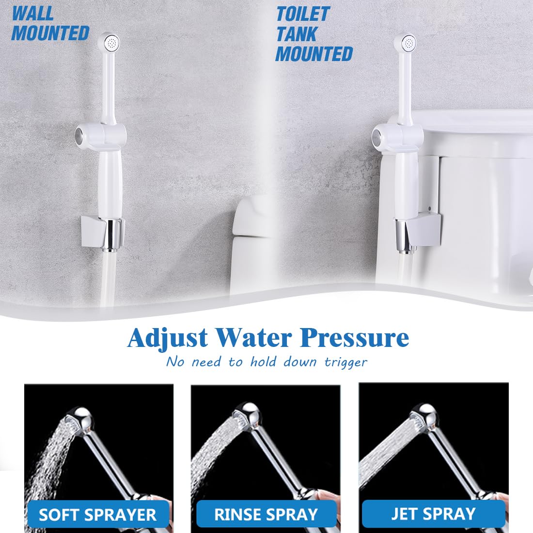 SonTiy - Doccetta per bidet con tubo flessibile, in ottone da 7,9", con pressione regolabile G1/2" e G3/8", valvola di commutazione per WC, igiene personale, pannolino doccia, bagno per animali