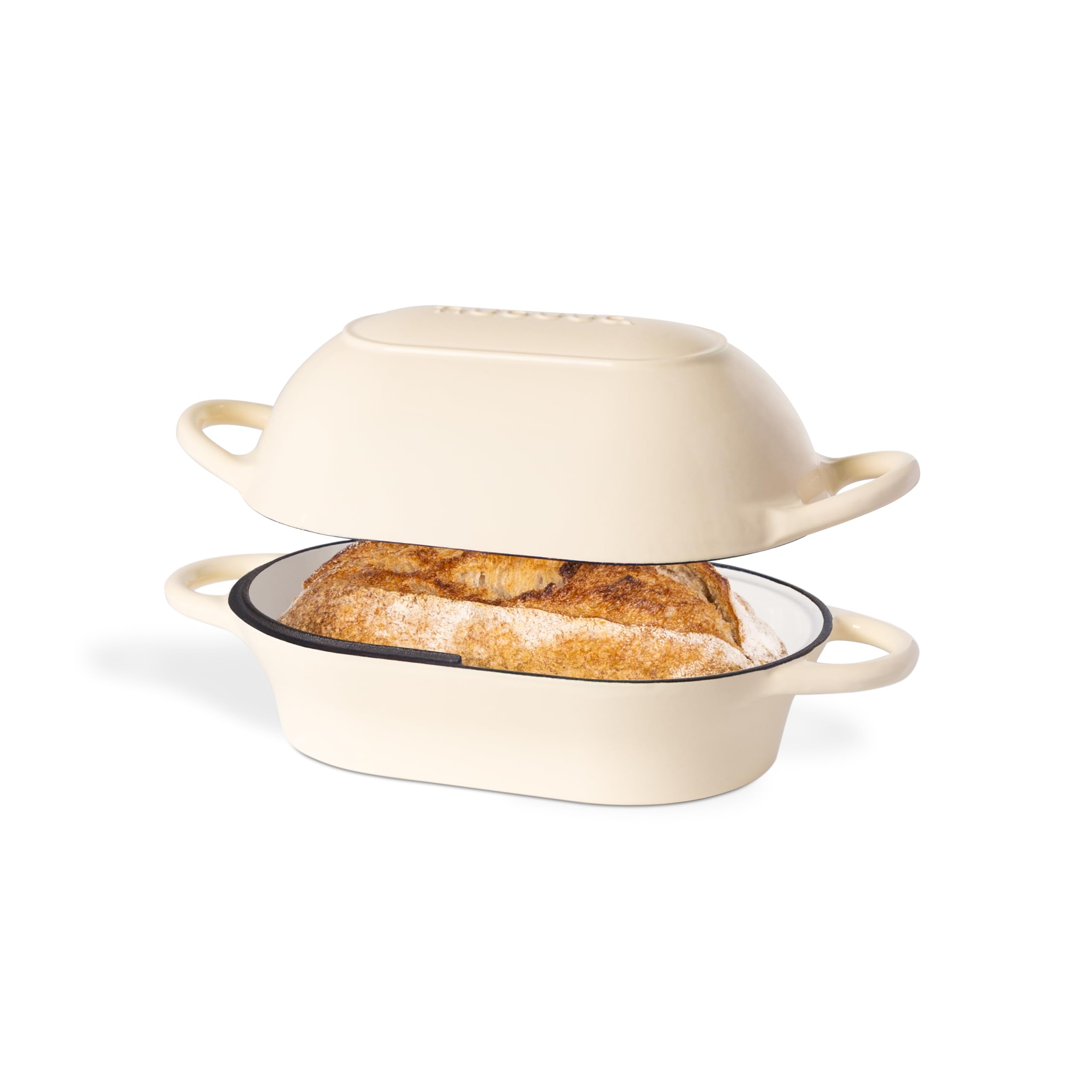 Dutch Oven for Sourdough Bread Baking โ Enamelled Cast Iron Bread Loaf Pot โ Oven Safe Non Stick Bread Pot โ Rectangular, Cream, 22cm x 16cm โ by Nuovva
