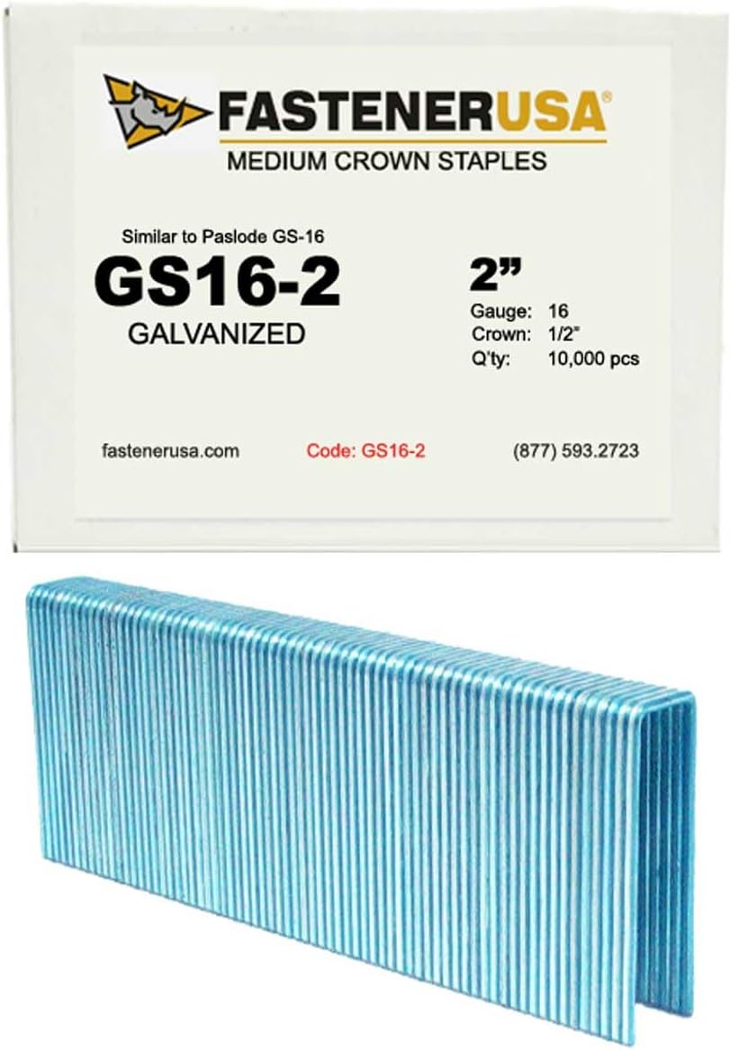 2" Leg x 1/2" Crown 16GA GALV GS-16 Staples 10,000ct