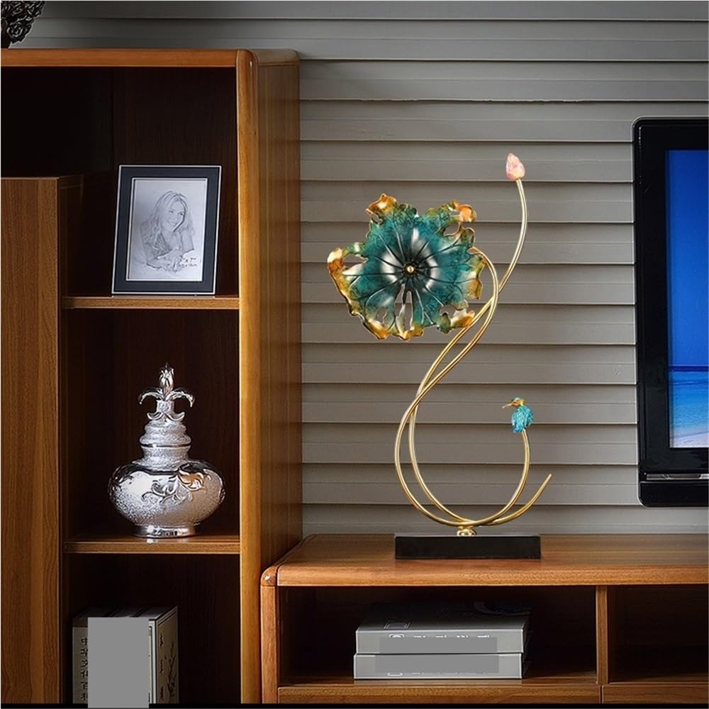 Estatua de Mesa Personalized Light Luxury Copper Decorative Ornaments Lotus Leaf and Bird Shape Crafts Estatua de Decoración