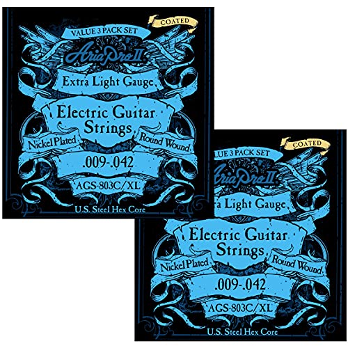 �A���A�v��II �G���L�M�^�[�p �R�[�e�B���O�� 3�Z�b�g�p�b�N �j�b�P�� ���C�g AriaproII Electric Guitar Coating Strings AGS-803 (AGS-803C/XL Coated Extra Light 3SetP