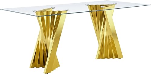 Miniatura 9 de SSLine Moderno juego de mesa de comedor de cristal de 7 piezas para 6 mesas de cocina y sillas de cristal dorado de lujo para 6 elegantes mesas de