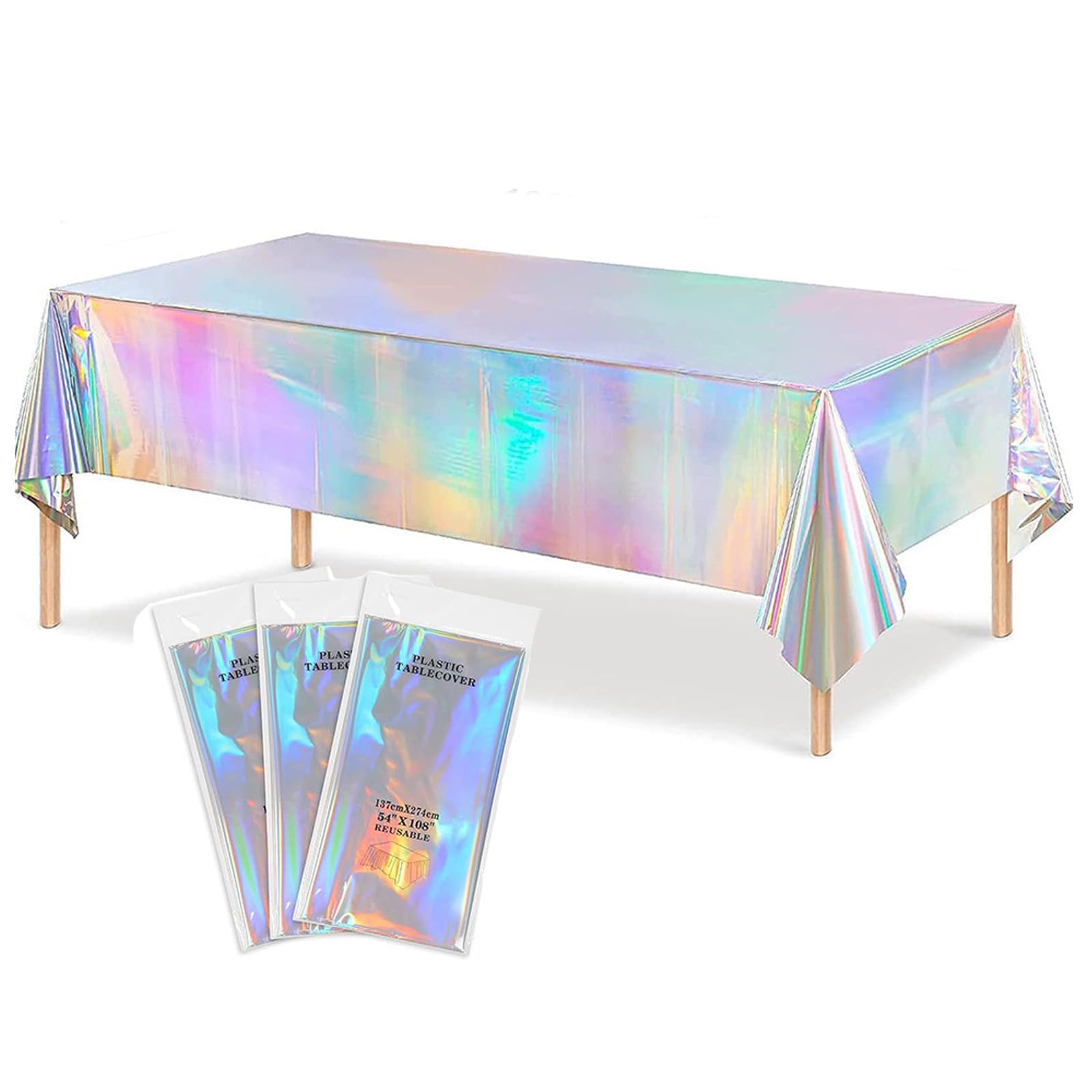 BYTLEOUTJ 3 Pack Iridescent Party Table Cloths Tablecloth for Mermaid/Birthday Party 137x274cm Rainbow Holographic Rectangle Table Covers for Wedding Christmas Party Decorations