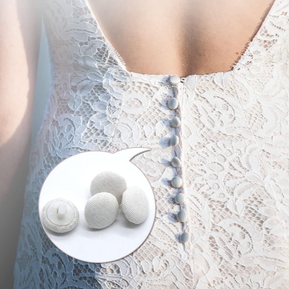 Satin Buttons, Upgraded Bridal Buttons White Fabric Covered Button with Shank 10Pcs Round Sewing Buttons for Tuxedo Wedding Dress Lace Bridal Blouse 12.5mm Craft Buttons for Suits Gowns Shirts(White)