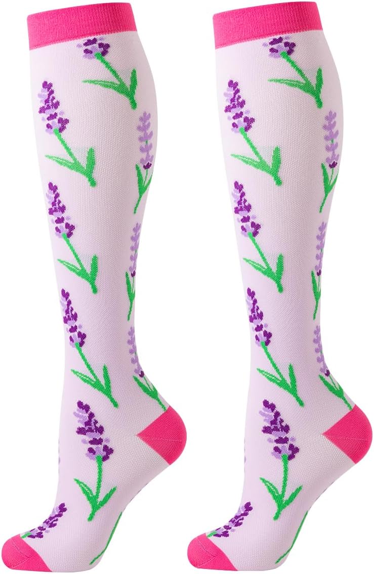 6 Pairs Graduated Compression Socks for Women and Men Knee High Hiking Running Sport Nylon Compression Stockings - Image 3