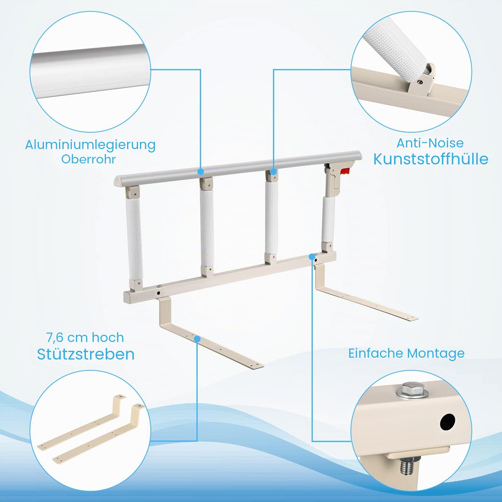 Bettgitter für Senioren – Schutzgitter mit Stützgriff, 94 x 40 cm, klappbare Absturzsicherung und Haltegriff für ältere Menschen, Erwachsene mit Behinderungen und Krankenhauspatienten