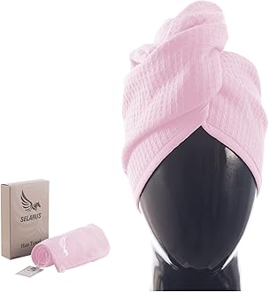 100% Turkish Cotton Hair Towel Wrap for Women,Non Microfiber,400-GSM(Grams per Square Metre),AntiFrizz,Hair Plop Waffle Towels for Curly,Long&Thick Hairs,Turban Head Wrap,1Pack10x26inc