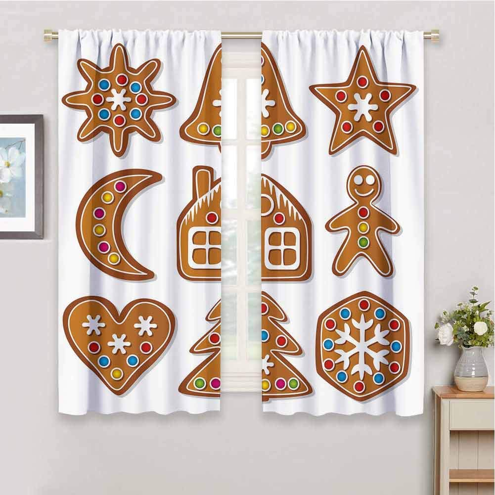 GUUVOR Gingerbread Man All Season Insulation Set of Graphic Gingerbread Sugar Biscuits with Colorful Dots and Bonbons Noise Reduction Curtain Panel Living Room W42 x L63 Inch Multicolor