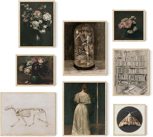 Roslynity Dark Academia - Juego de 8 impresiones artísticas para decoración de habitación, estilo gótico, vintage, gótico, gótico, victoriano,