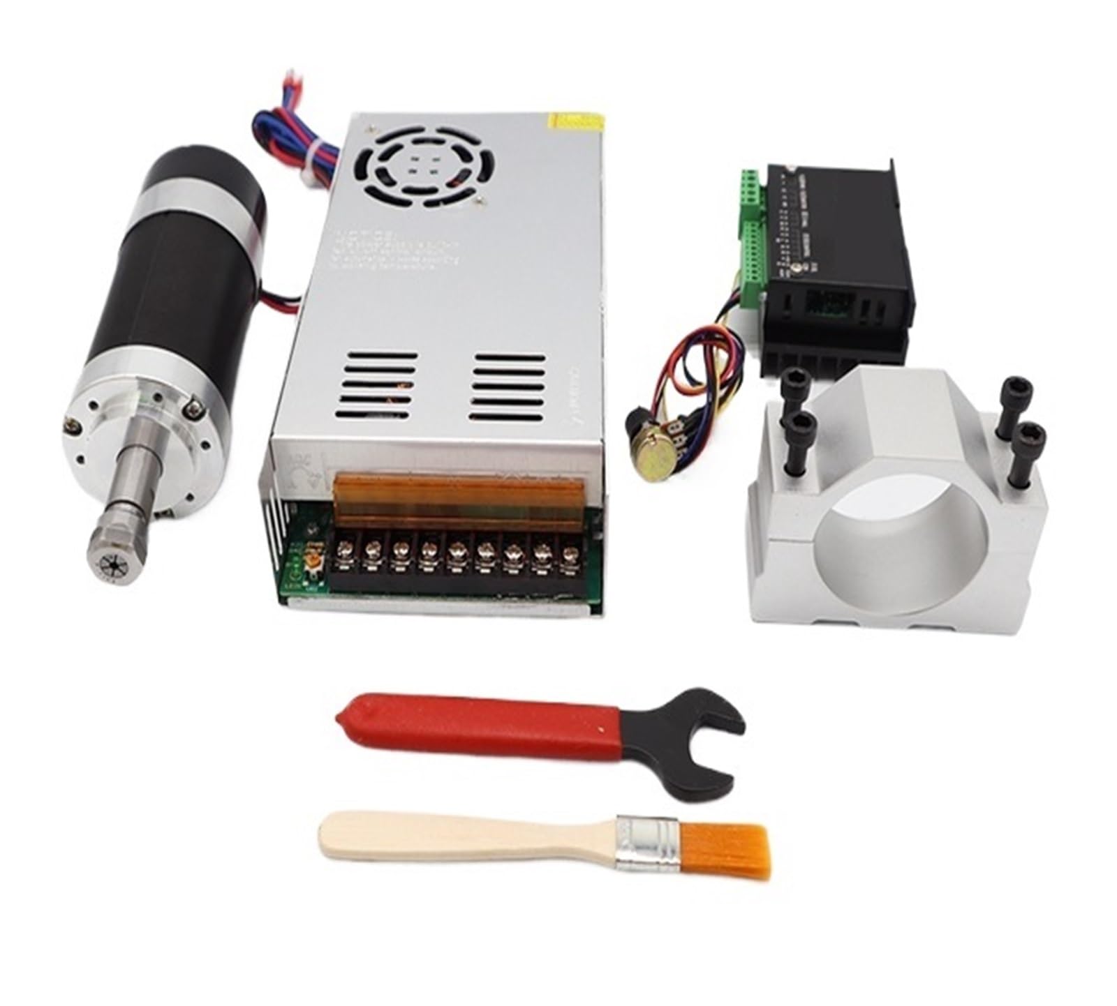 ER11/ER16 Collet 55mm PCB 500W Chłodzony Powietrzem Bezszczotkowy Silnik Wrzecionowy Grawerka 48V 12000R Sterownik Zasilacza + Zacisk Cicha, Wydajna I Stabilna Praca(ER11,500W Set 6)