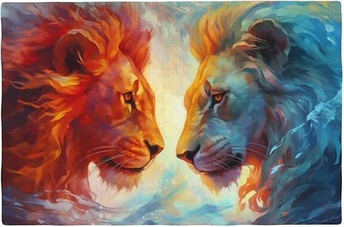 IYOVI Fire and Ice - Juego de 4 manteles individuales con estampado de leones, de doble cara, resistentes al calor, manteles individuales lavables