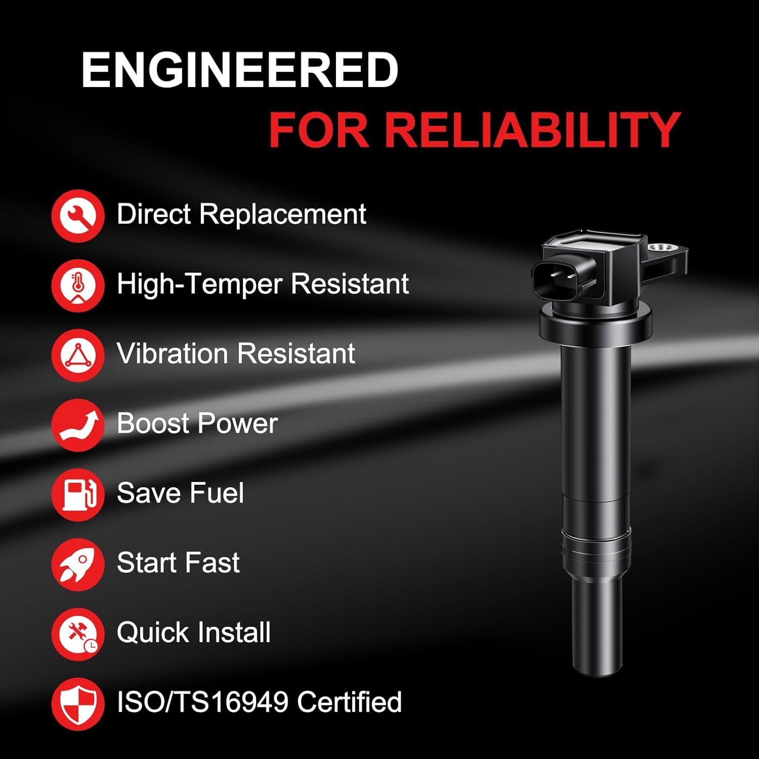 Ignition Coils Pack UF558 Fits for Hyundai Santa Fe V6 2.7L 2007-2009, Fits for Kia Optima Magentis Rondo V6 2.7L 2006-2012, Magentis L4 2.4L 2010,Set of 6