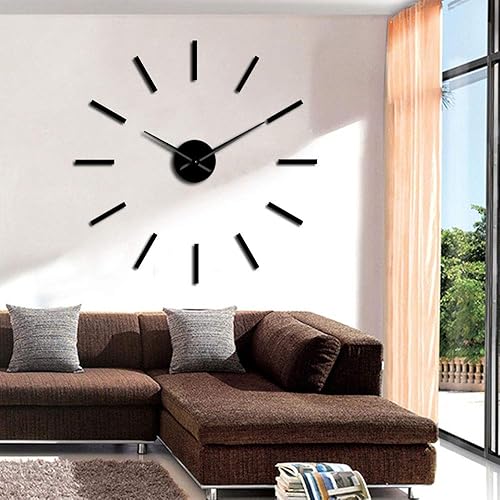 The Geeky Days Simple Modern Giant Big DIY Gran Reloj de pared sin marco con efecto espejo arte de pared Decoración del hogar (negro)
