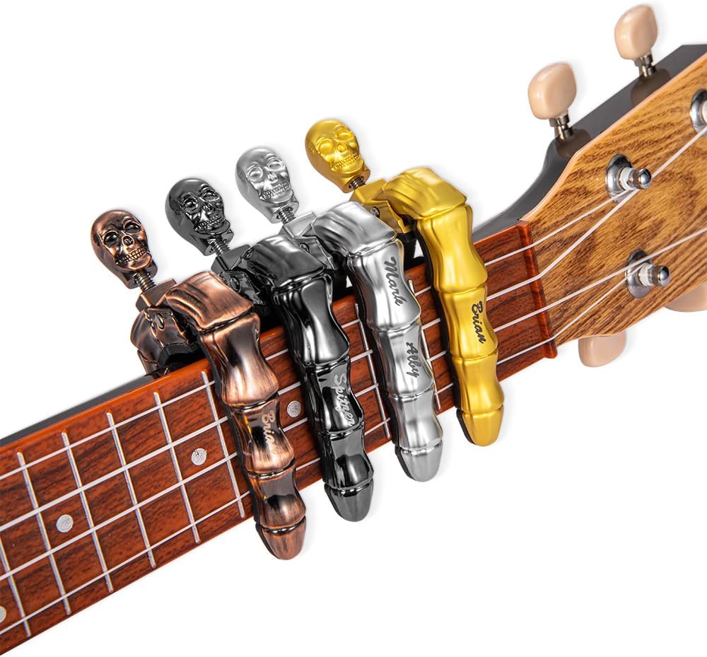 Guitar Capo Personalized, Custom Name or Text on the Skull Design Capo for 6-String Acoustic and Electric Guitars