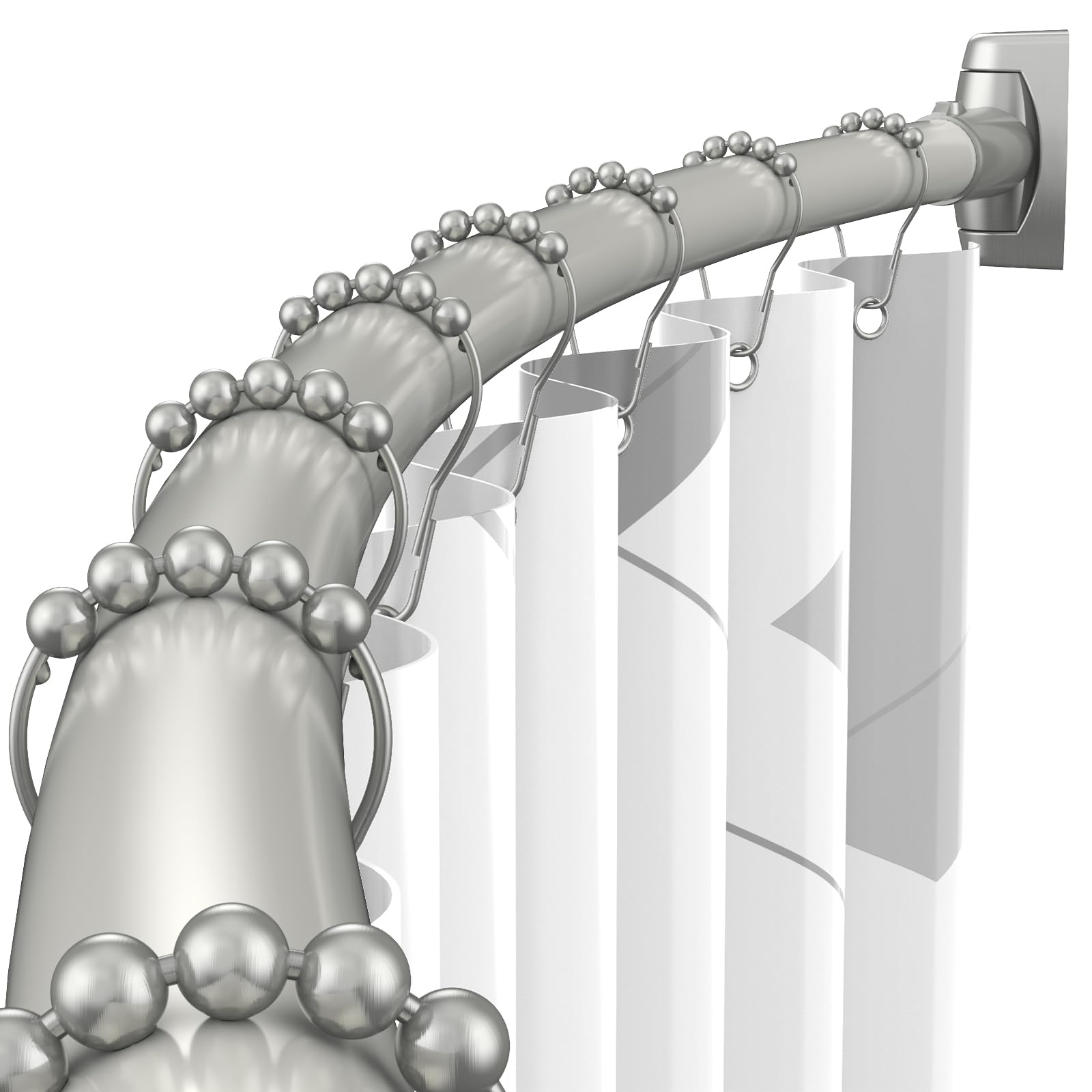 Curved Shower Curtain Rod - 43-72 Inches Adjustable, Rustproof Round Bowed Shower Curtain Rod, Aluminum, Curved Shower Rods for Bathroom, Need To Drill, Nickel