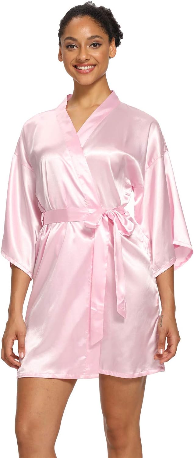 Women's Satin Robes Floral Bridesmaid Robes Short Silk Kimonos Sleepwear