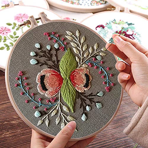 Image of Louise Maelys Botanical Embroidery Kit for Beginners Stamped DIY Craft | Cross Stitch Kits Include Pre-Printed Fabric, Embroidery Hoop, Threads, Needles and Guide. Needlepoint Kit for Beginners