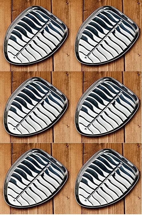 Dynore Stainless Steel 6 Pcs Banana Leaf Shape Dinner/Snack/Mess Tray- Set of 6 Small - Image 2 thumbnail
