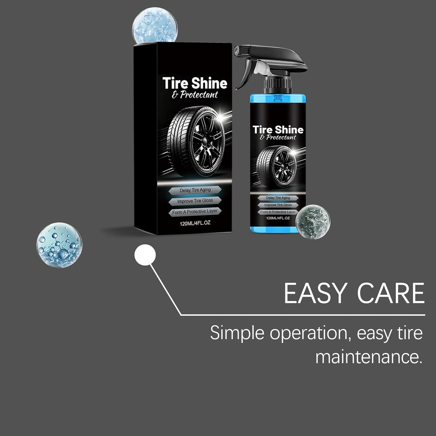 Tire Shine Spray, Wheel Dressing Restorer, Glossy Tire Coating, 120ml Car Care Cleaner Rubber Trim Protection Spray for Motorcycle Truck Sedan SUV Rv Bike Garage Detailing Offroad Maintenance