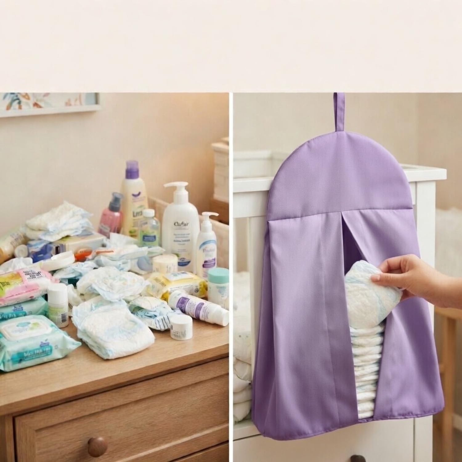 Organizador de almacenamiento de pañales para guardería, portátil, plegable, lavable a máquina y espacioso, apilador de pañales morado