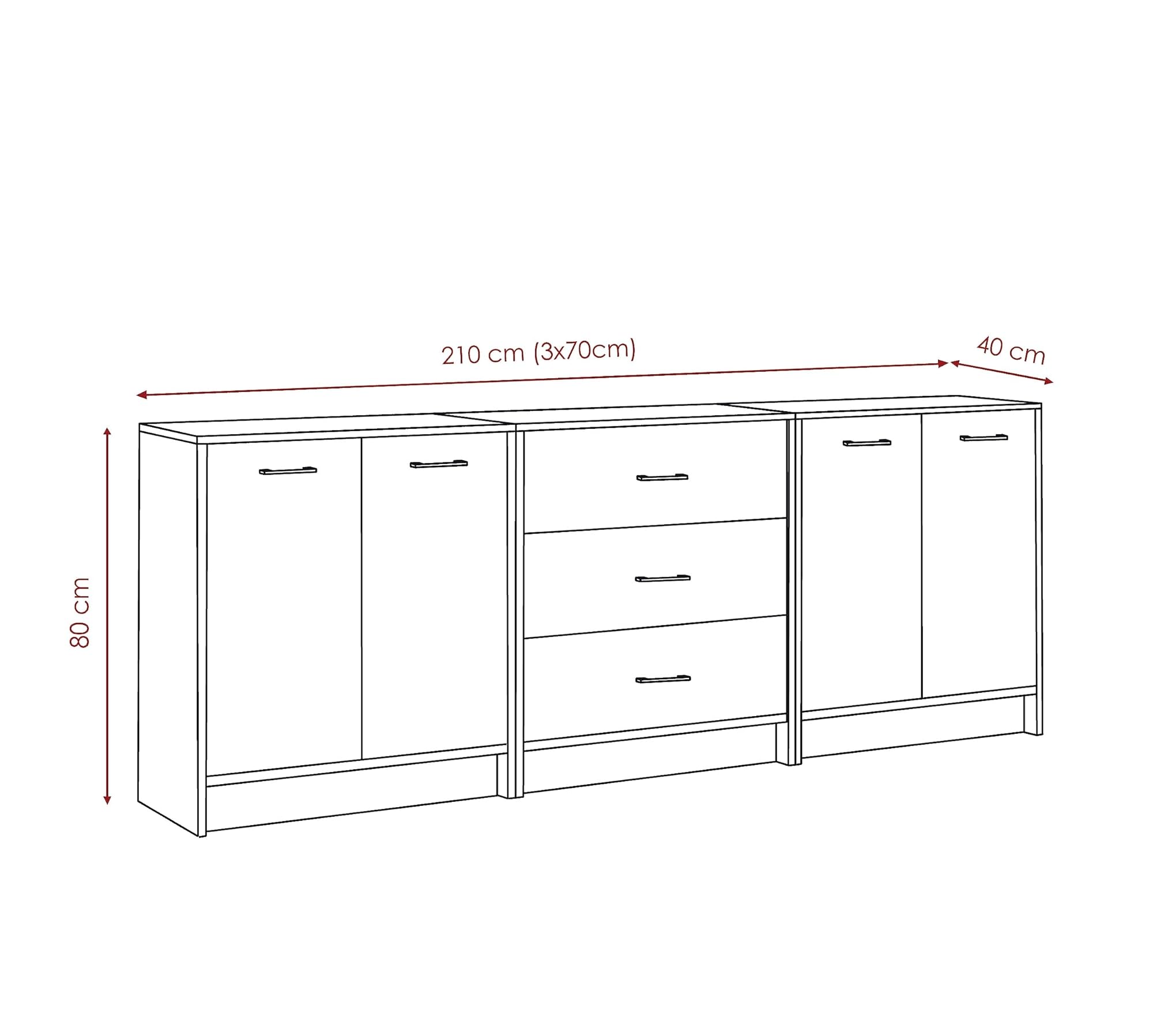 MeblePitus Credenza Bianca 210 cm Rovere Sonoma MP2 - Credenza per Soggiorno, Camera da Letto e Corridoio - 2 Cassettiere con Ante, Collegate ad una Cassettiera con 3 Cassetti - Madia, Credenze…