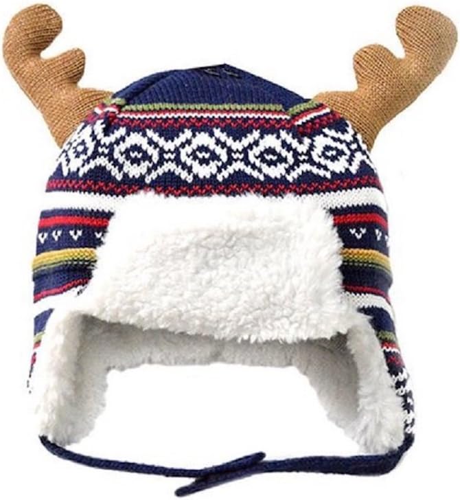 Home Prefer Kids Christmas Hats Cotton Brocade Knit Cap Elk Horn Winter Hat Red - Image 2