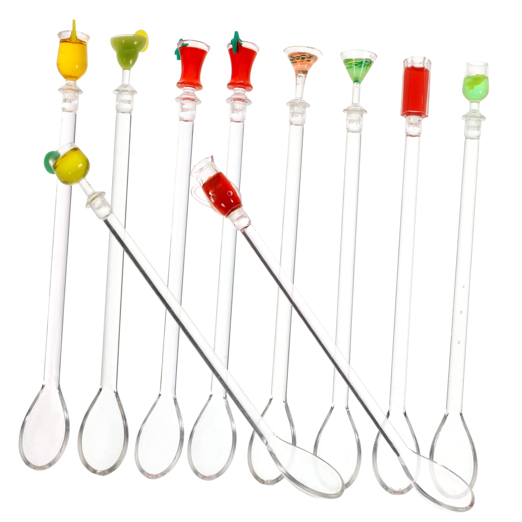COLLBATH Cocktail Mixing Set 10pcs Plastic Drink Muddler Stirrer Mixing Stirrer Stirring Rod Glass Shape Decor for Bars and Parties Random