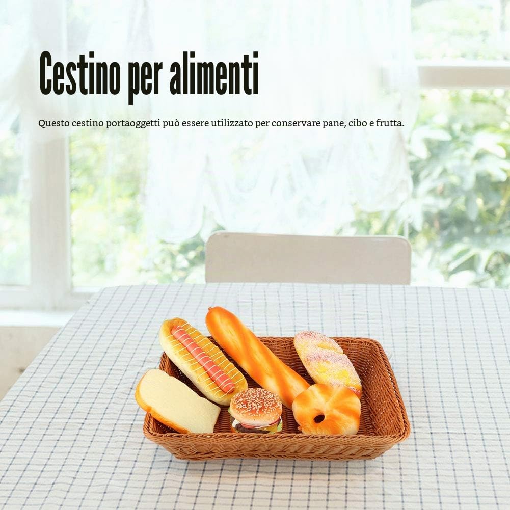 Jenngaoo Cestino Intrecciato in Rattan, Cestini Impilabili per il Pane e la Frutta, Rettangolari, Decorativi per Riporre Cibo al Ristorante, Casa e Cucina, Marrone