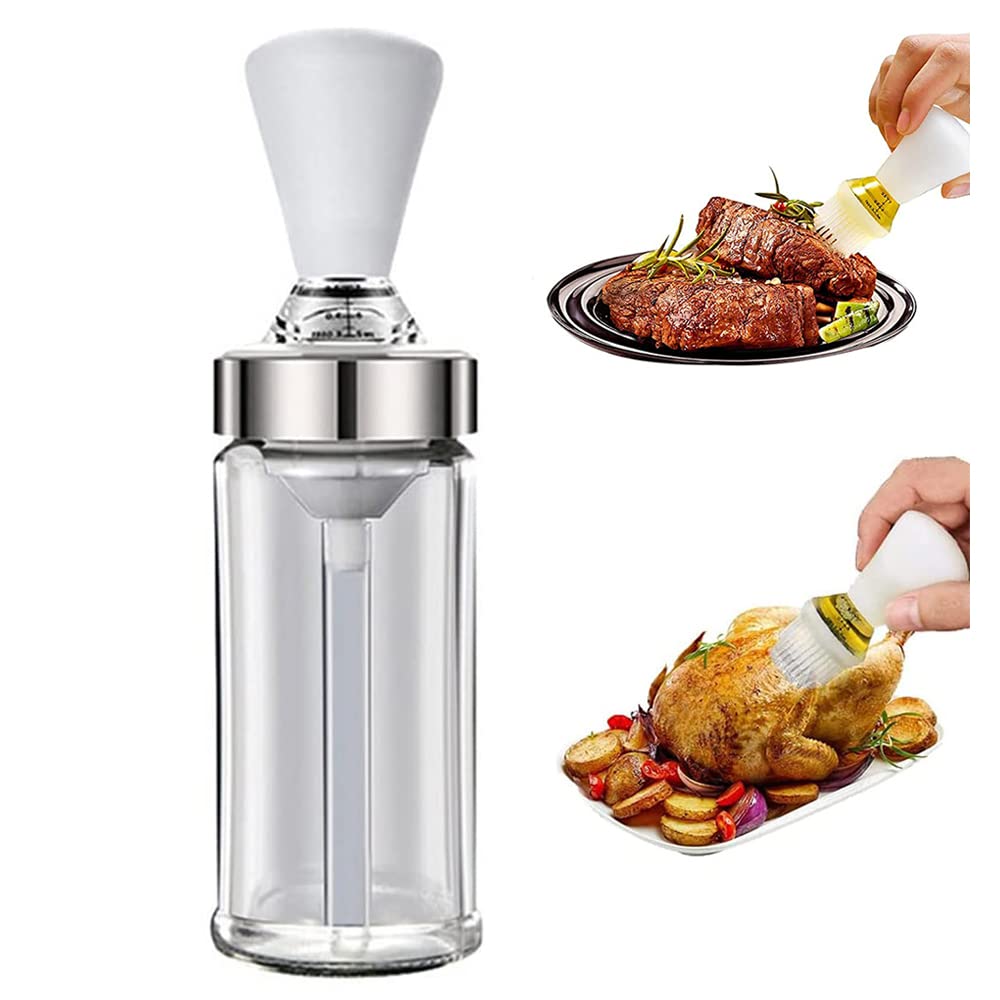 Axroad Mall 2 in 1 Oil Dispenser Bottle with Silicone Brush Leak-Proof Glass Quantitative Oil Dropper Measuring Bottle for Kitchen Cooking Baking BBQ (150ml)