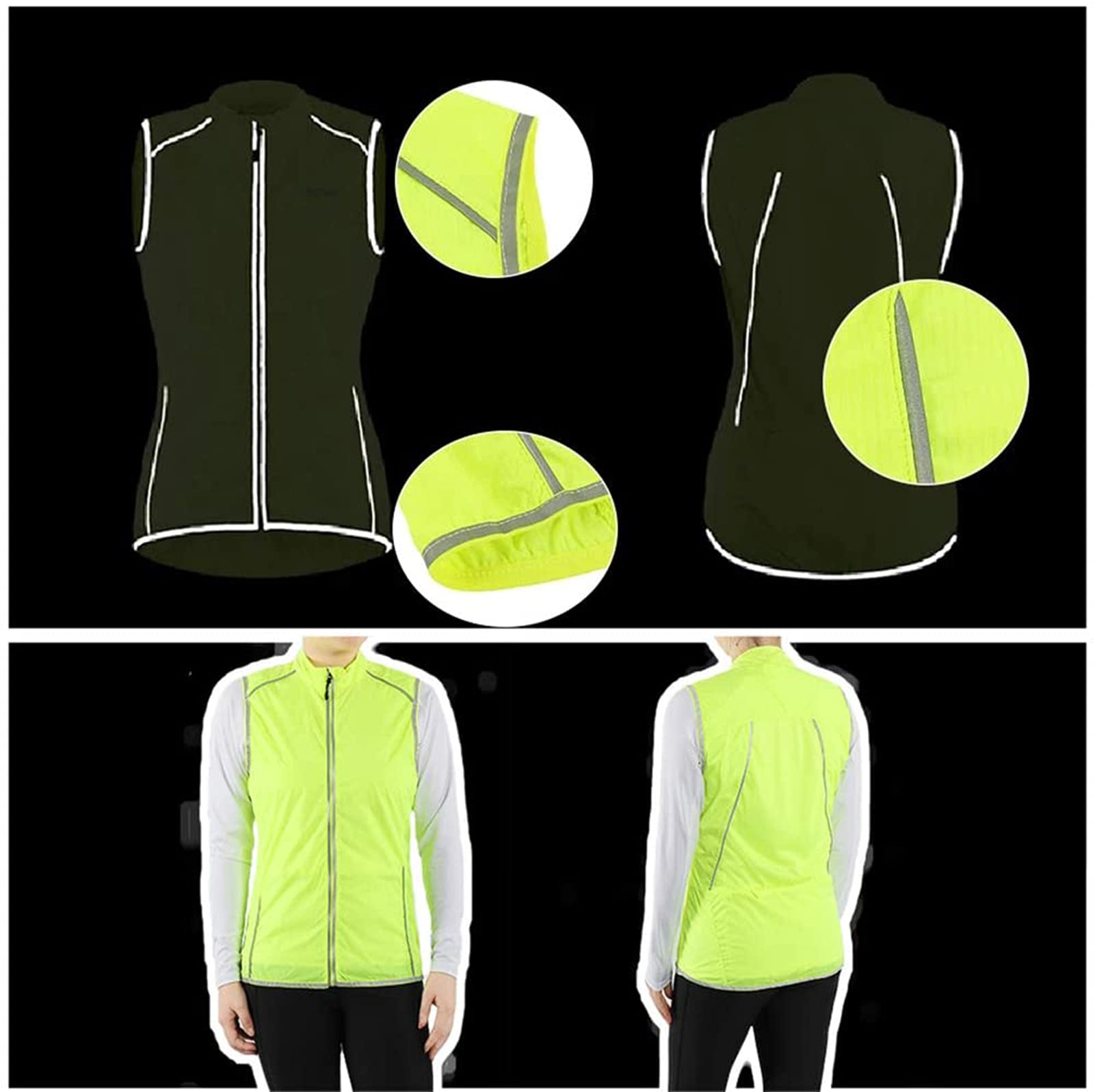 IQOAIJ Damen Fahrradweste Reflektierend Windstopper Winddicht Laufweste Atmungsaktiv Softshell Outdoor